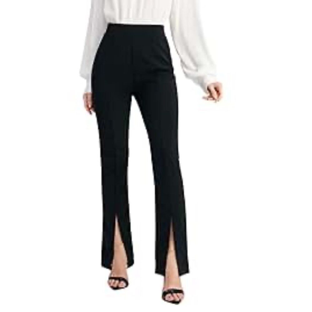 Marina Women Black Front Slit Pants Size M